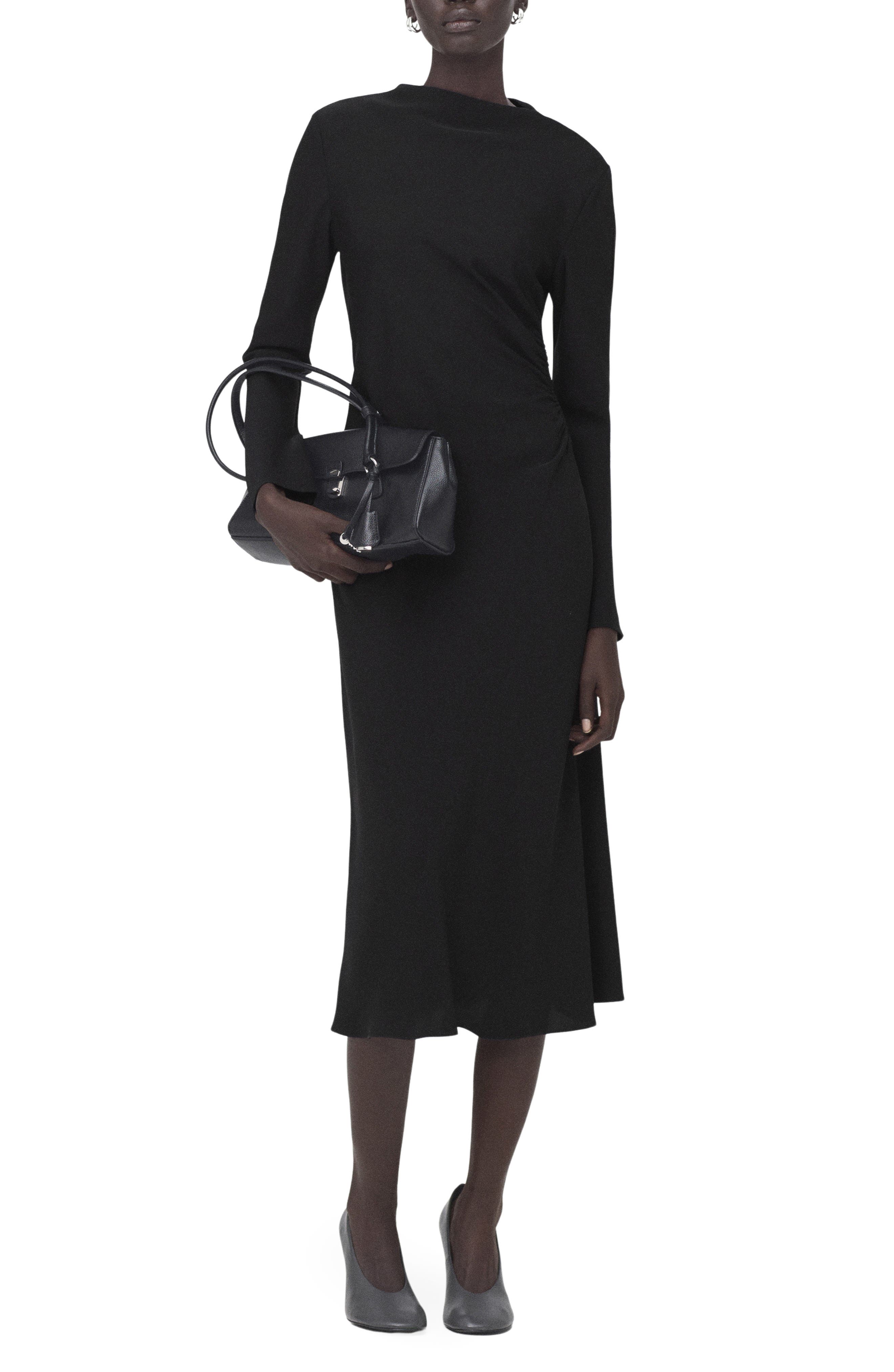 Ruched Long Sleeve Midi Dress