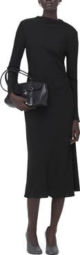 MANGO Ruched Long Sleeve Midi Dress