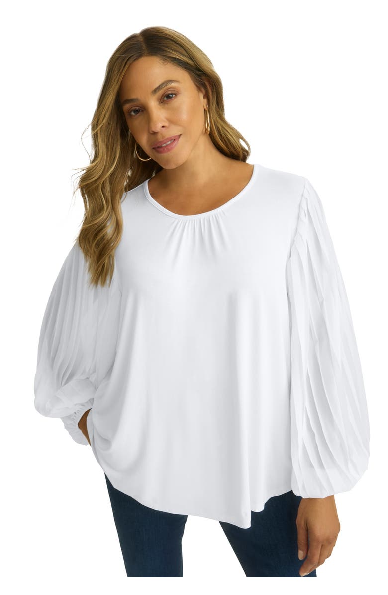 Jessica London Stretch Pleated Sleeve Top, Main, color, White