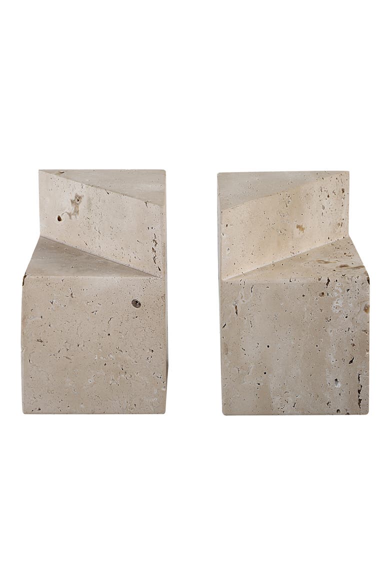 Set of 2 Travertine Book Ends, Alternate, color, BEIGE