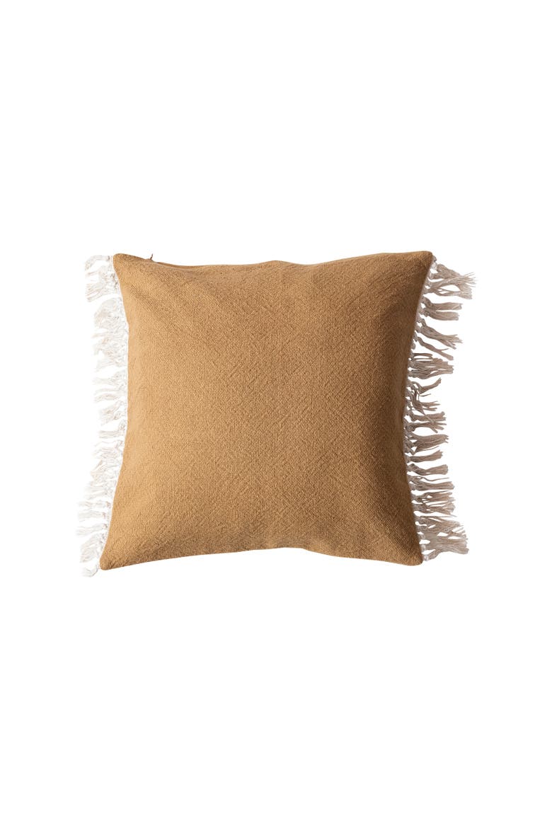Soft Cotton Pillow with Fringe, Mustard, Main, color, Natural