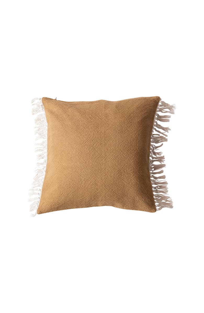Storied Home Soft Cotton Pillow with Fringe, Mustard, Main, color, Natural