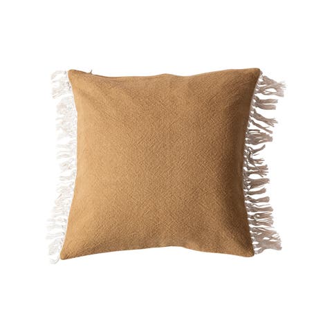 Soft Cotton Pillow with Fringe, Mustard