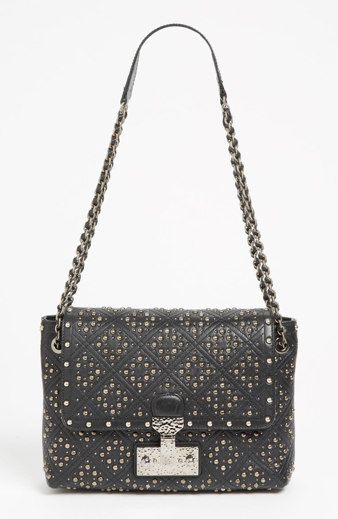'Baroque Studs Single - Large' Leather Crossbody Bag, Main, color, BLACK/ ANTIQUE SILVER