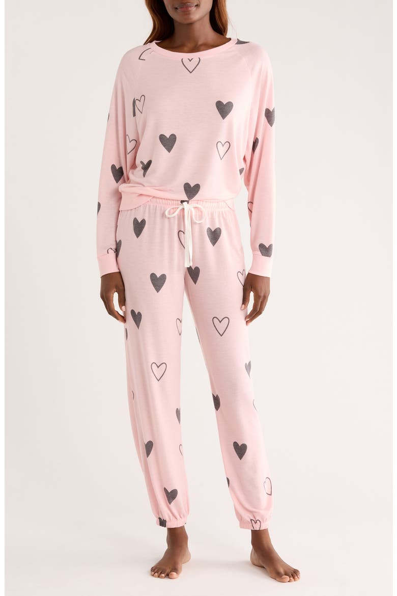 Star Seeker Brushed Jersey Pajamas, Main, color, DUSTY HEARTS