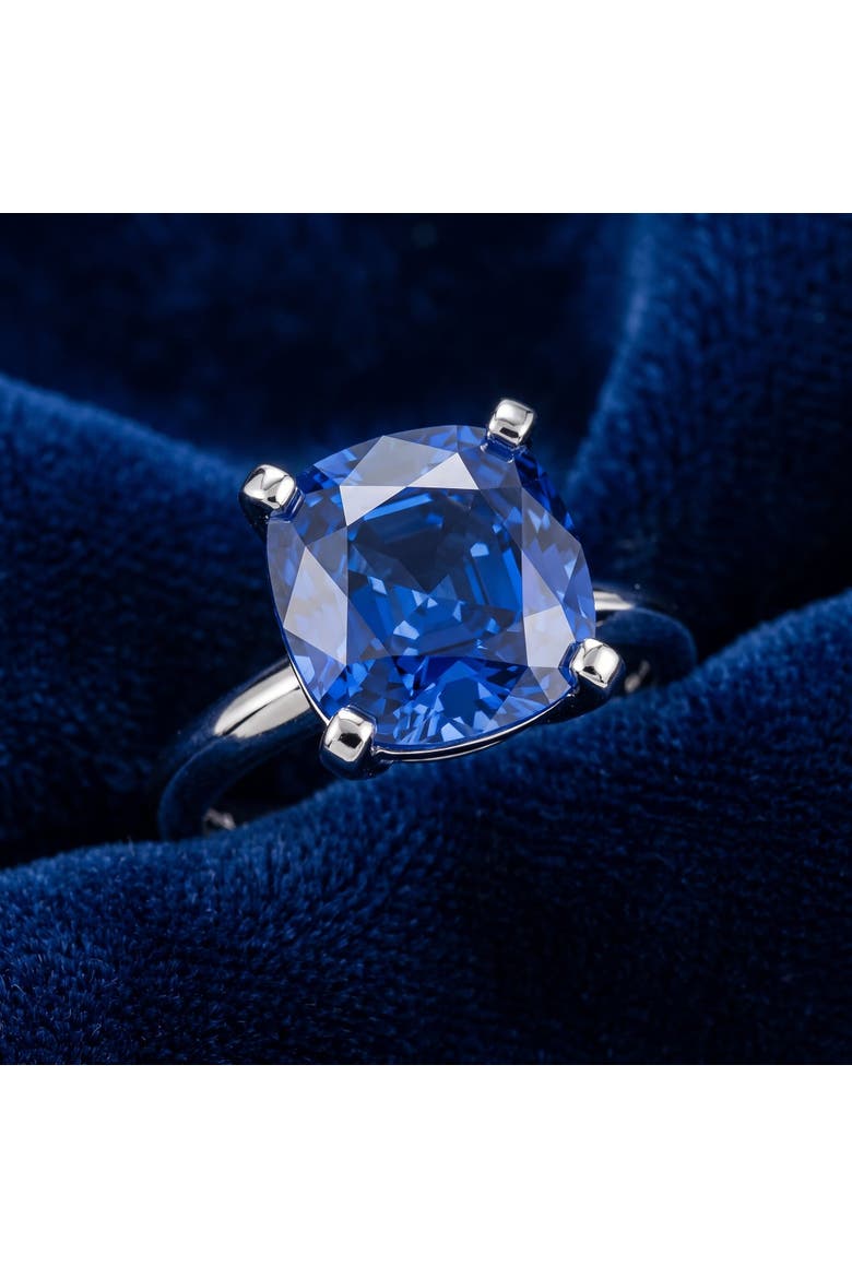 5Ct Cushion Blue Sapphire Solitaire Ring 14k Gold Lab Grown 10MM, Alternate, color, 14k White Gold