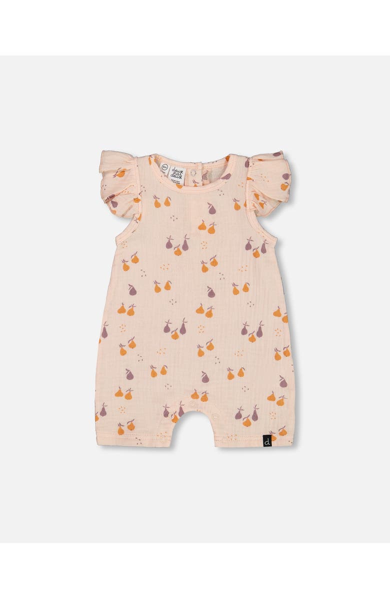 Deux par Deux Baby Girl's Printed Muslin One Piece Romper Peach With Pears, Main, color, Peach With Pears Print