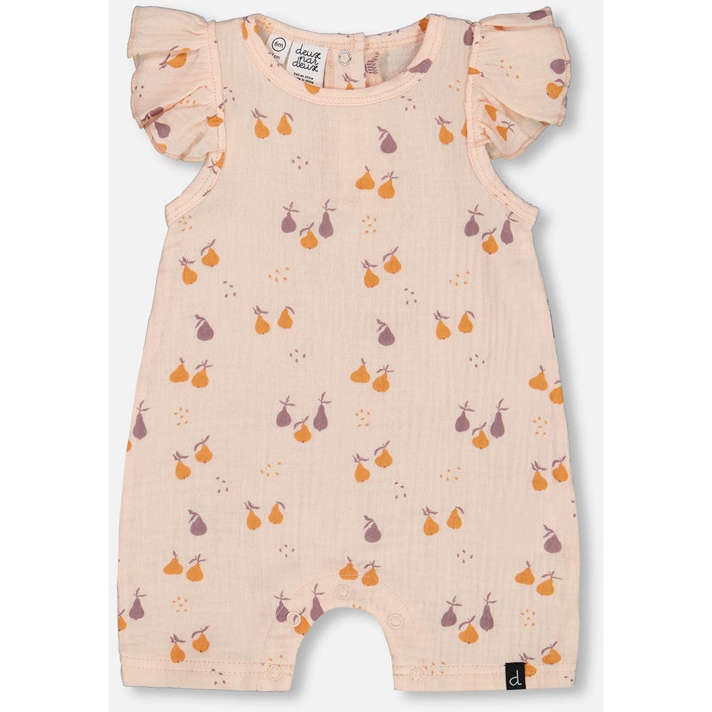 Deux Par Deux Baby Girl's Printed Muslin One Piece Romper Peach With Pears In Peach With Pears Print