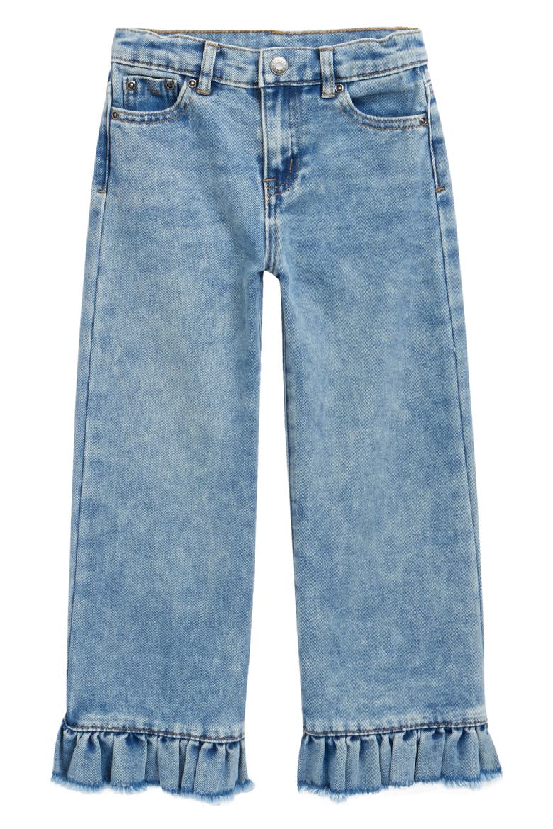 Kids' Ruffle Hem Wide Leg Jeans, Main, color, INDIGO