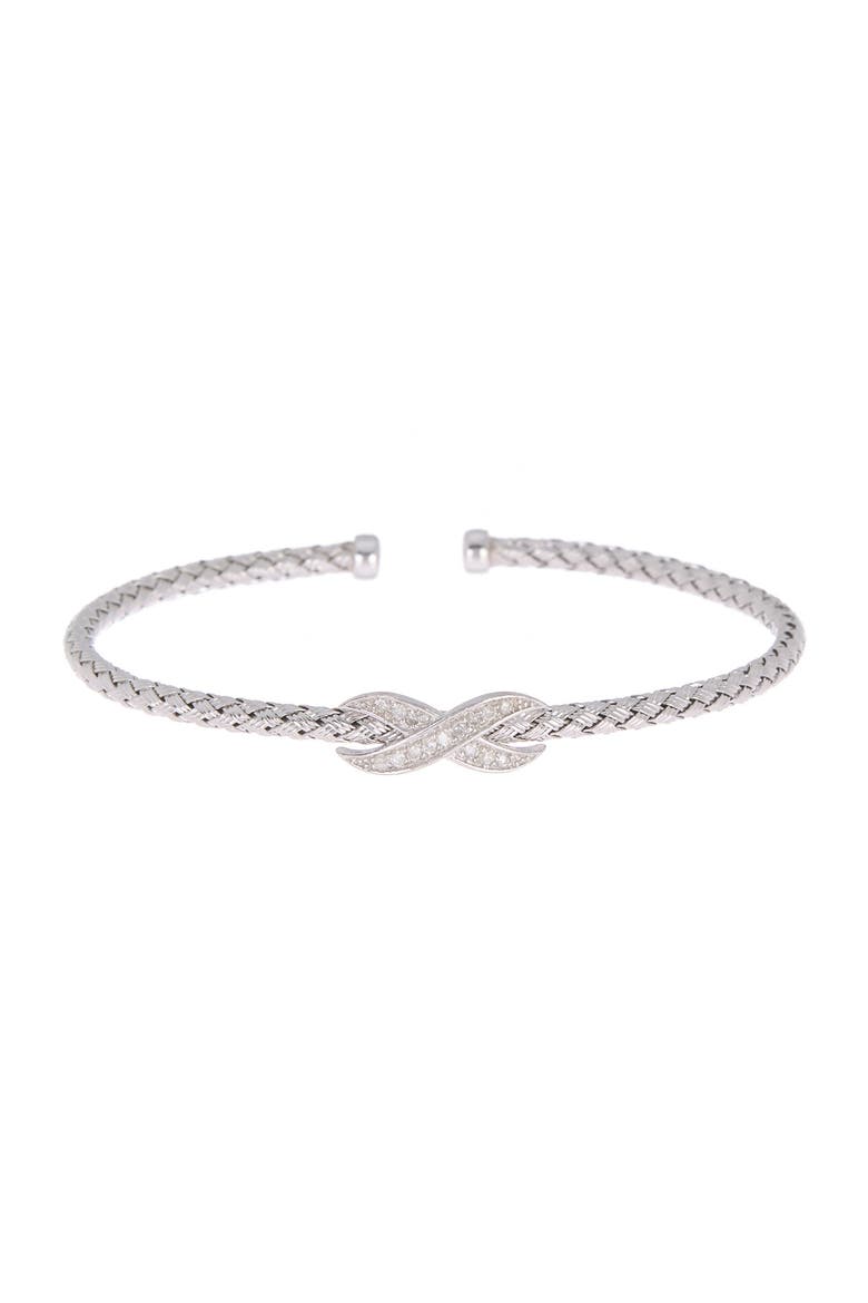 Cubic Zirconia Infinity Twisted Cuff Bracelet, Main, color, WHITE