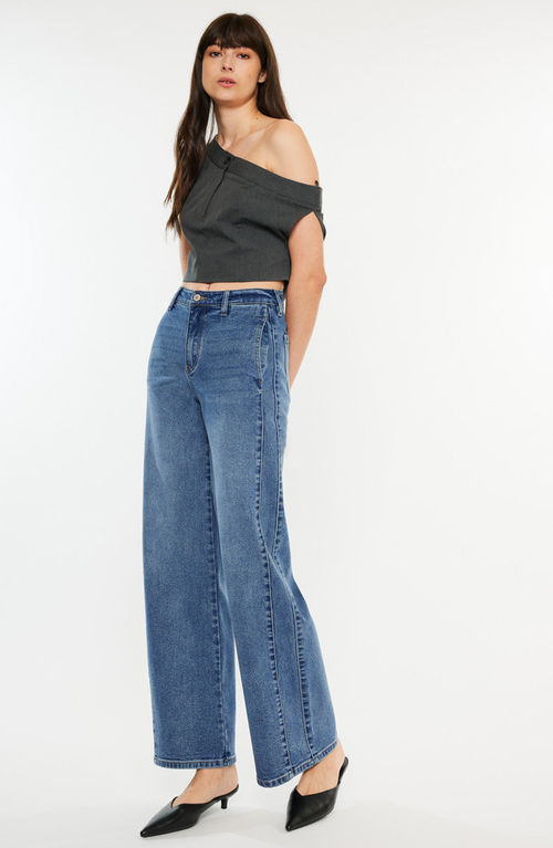 Kancan Kenya High Rise Wide Leg Flare Jeans In Blue