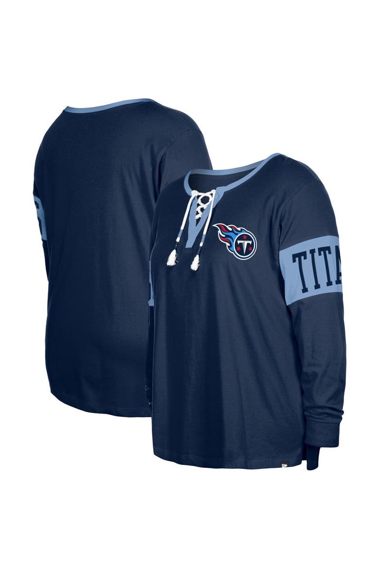 Women's New Era  Navy Tennessee Titans Plus Size Lace-Up Notch Neck Long Sleeve T-Shirt, Main, color, Navy