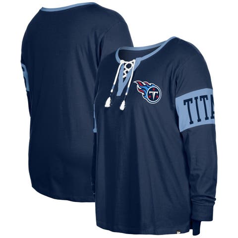 Women's New Era  Navy Tennessee Titans Plus Size Lace-Up Notch Neck Long Sleeve T-Shirt