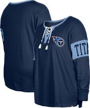 New Era Women's New Era  Navy Tennessee Titans Plus Size Lace-Up Notch Neck Long Sleeve T-Shirt