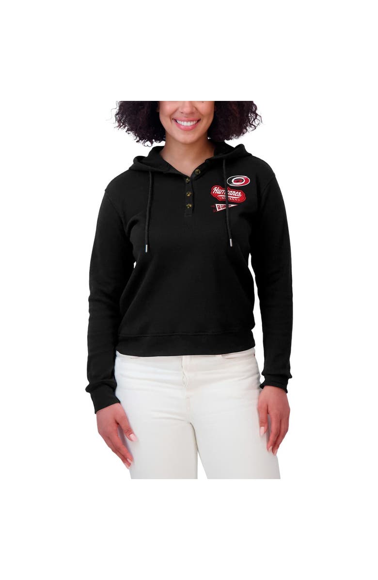 WEAR by Erin Andrews Women's WEAR by Erin Andrews  Black Carolina Hurricanes Waffle-Knit Pullover Hoodie, Alternate, color, 