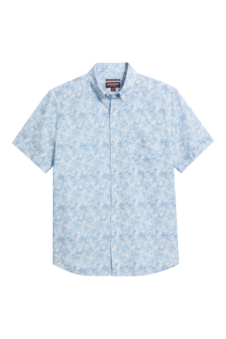 Hampton Abstract Print Short Sleeve Stretch Cotton Button-Down Shirt, Alternate, color, BLUE OMBRE GRID