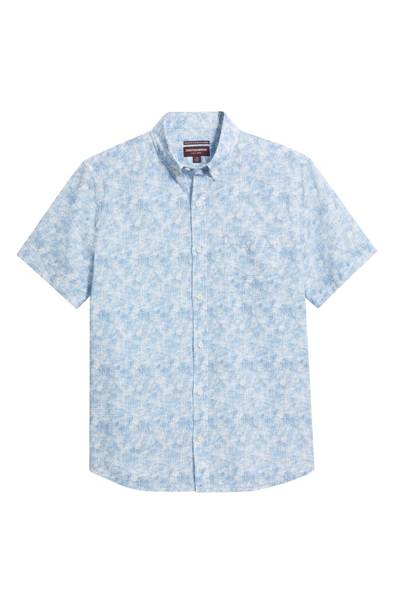Johnston & Murphy Hampton Abstract Print Short Sleeve Stretch Cotton Button-Down Shirt, Main, color, Blue Ombre Grid