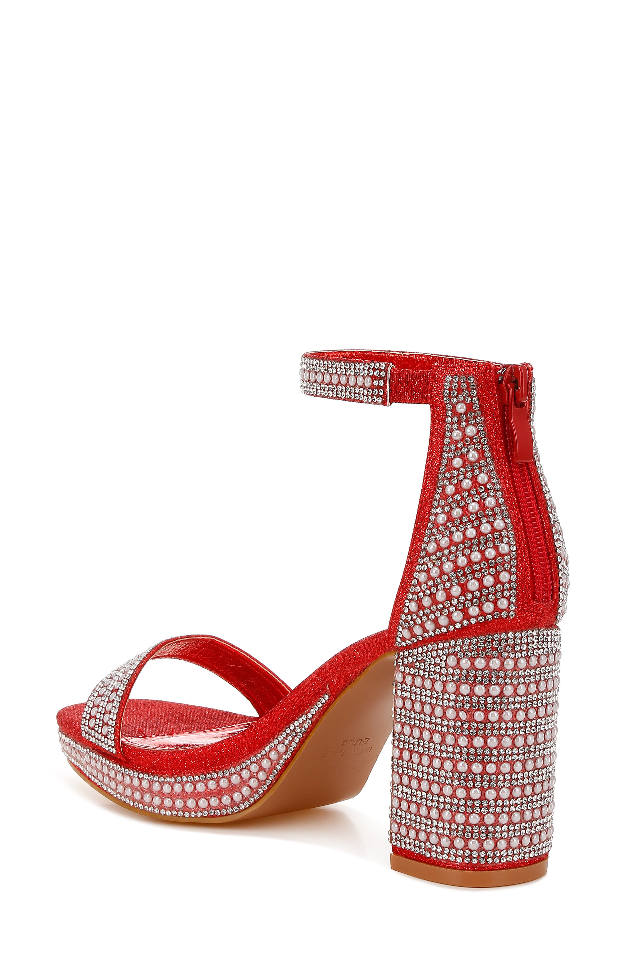 Mejuri Faux Pearl Embellished Platform Sandal, Alternate, color, RED