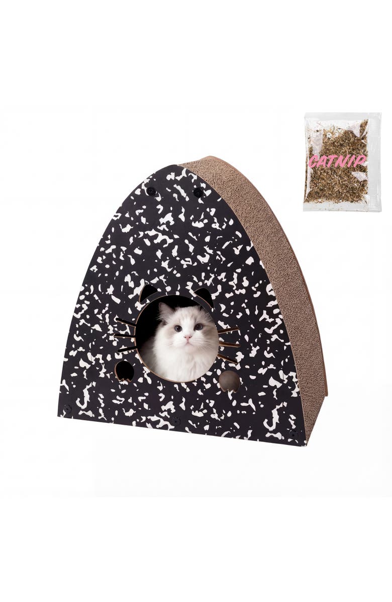 The Licker Store Koko Cardboard Triangle Cat Cave Scratcher with Catnip, Main, color, Black/White