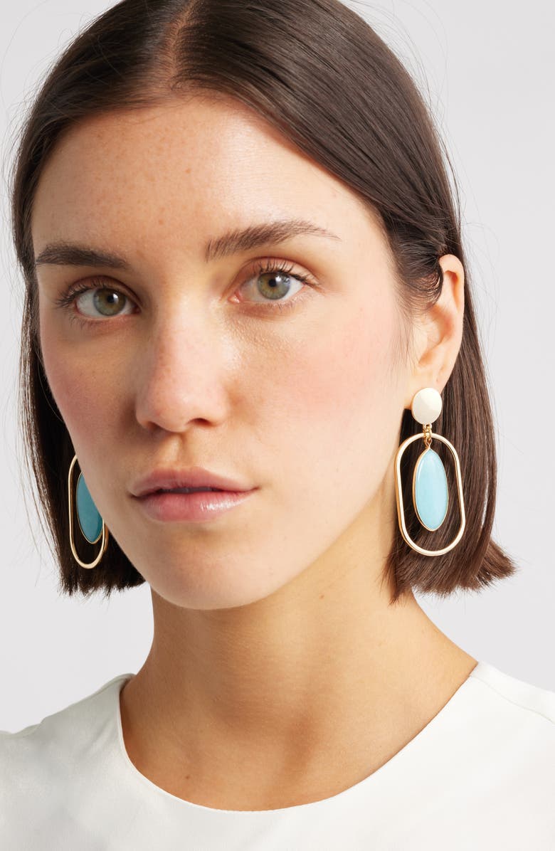 Nordstrom Framed Semiprecious Stone Oval Drop Earrings, Alternate, color, Turquoise- Gold