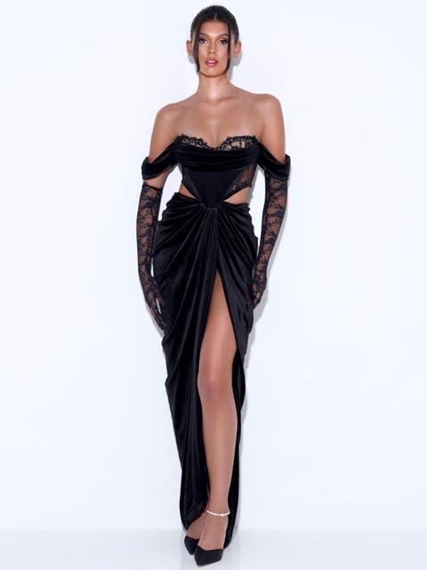 Quintessa Lace Velvet Corset Off Shoulder Gown