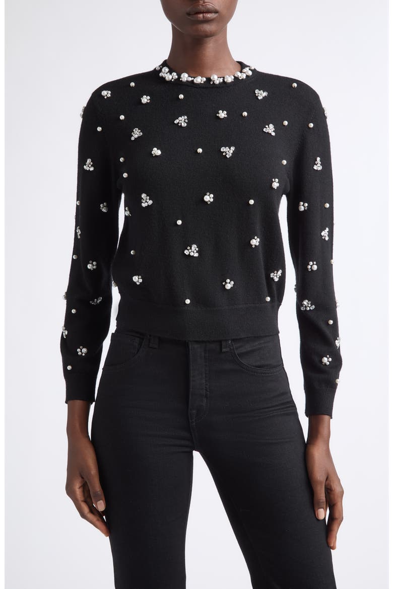 Carolee Embellished Wool Blend Sweater, Main, color, BLACK