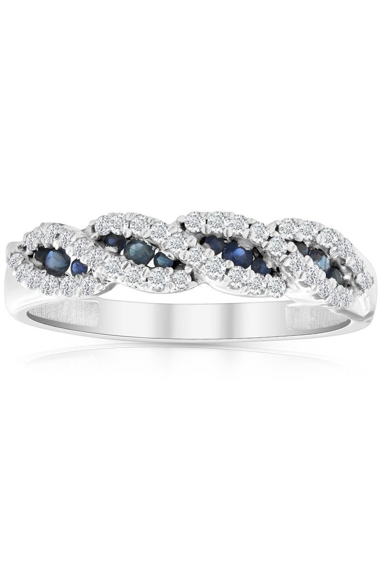 Bliss Diamond 1/3 Ct Blue Sapphire & Diamond Ladies Swirl Wedding Ring 10k Gold, Main, color, 10K White Gold