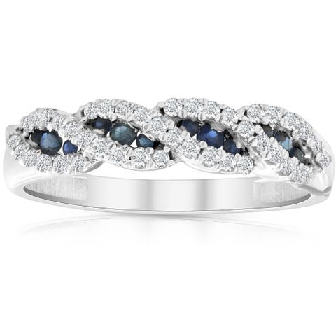 1/3 Ct Blue Sapphire & Diamond Ladies Swirl Wedding Ring 10k Gold