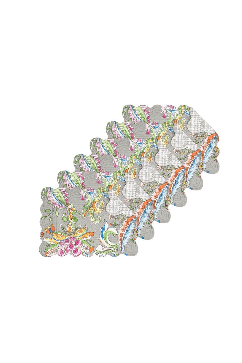 Frey Quilted Reversible Colorful Paisley Placemats, Set of 6, 13" x 19", Alternate, color, Grey