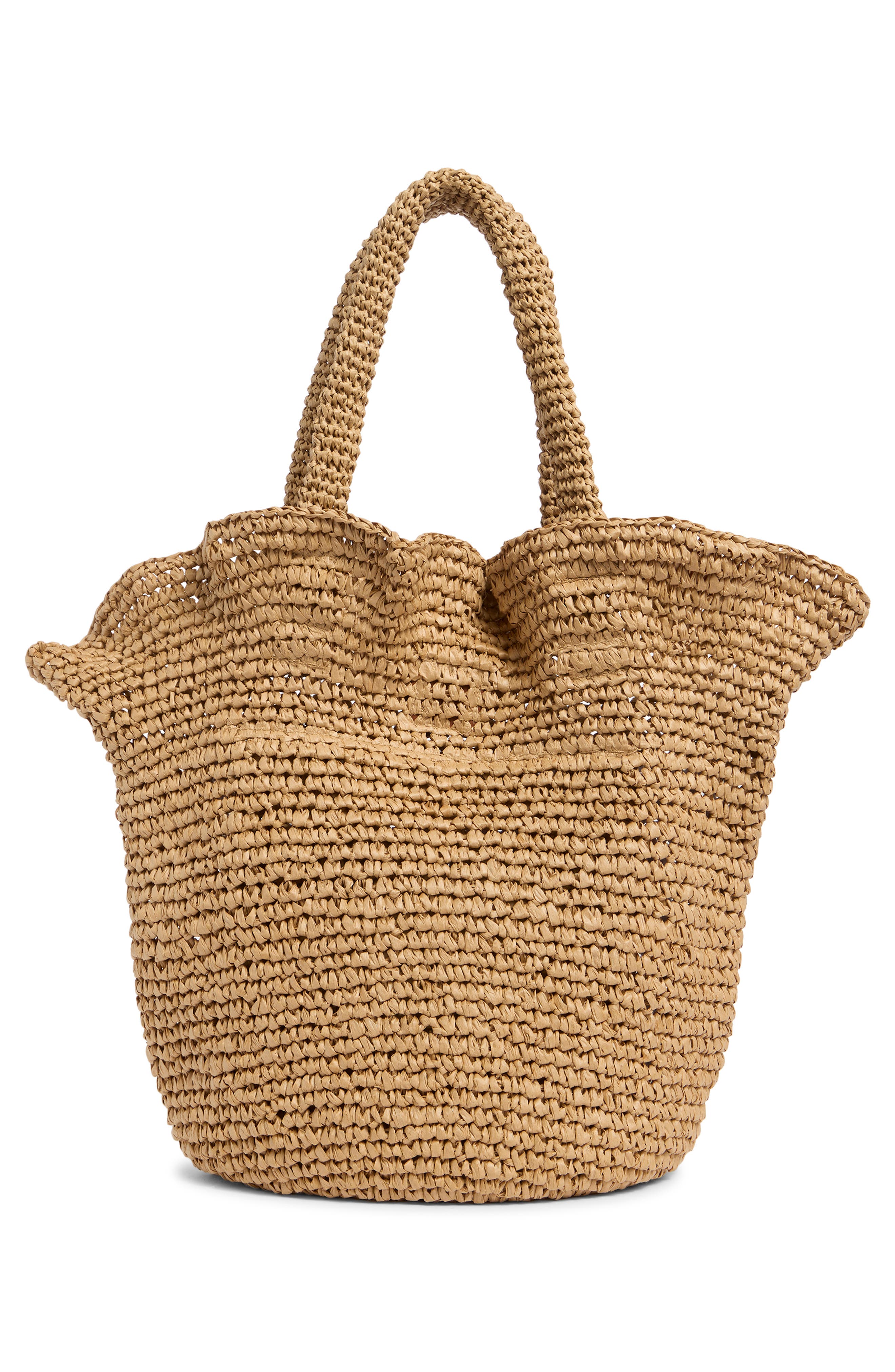 Ruffle Edge Crochet Bag, Alternate, color, DARK NATURAL