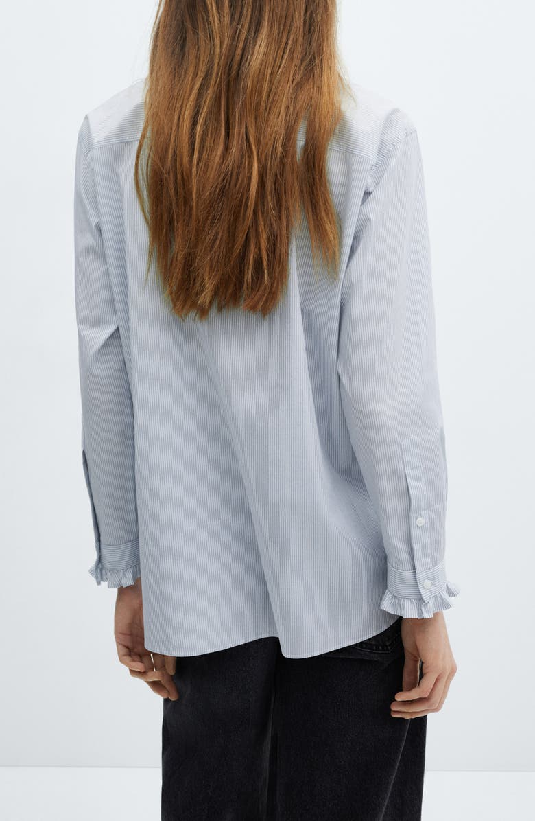 MANGO Ruffle Stripe Button-Up Shirt, Alternate, color,