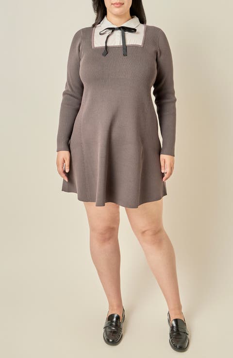 Mixed Media Fit and Flare Sweater Dress