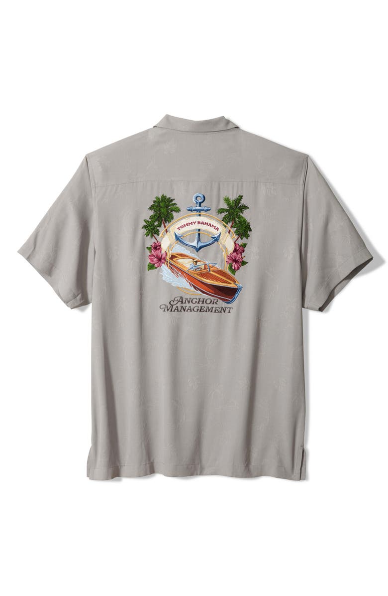 Tommy Bahama Anchor Management Embroidered Silk Jacquard Camp Shirt, Alternate, color, Ultimate Gray