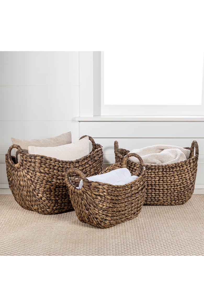 Nellie Farmhouse Classic Handwoven Hyacinth Storage Boat Baskets with Handles,, Main, color, Brown