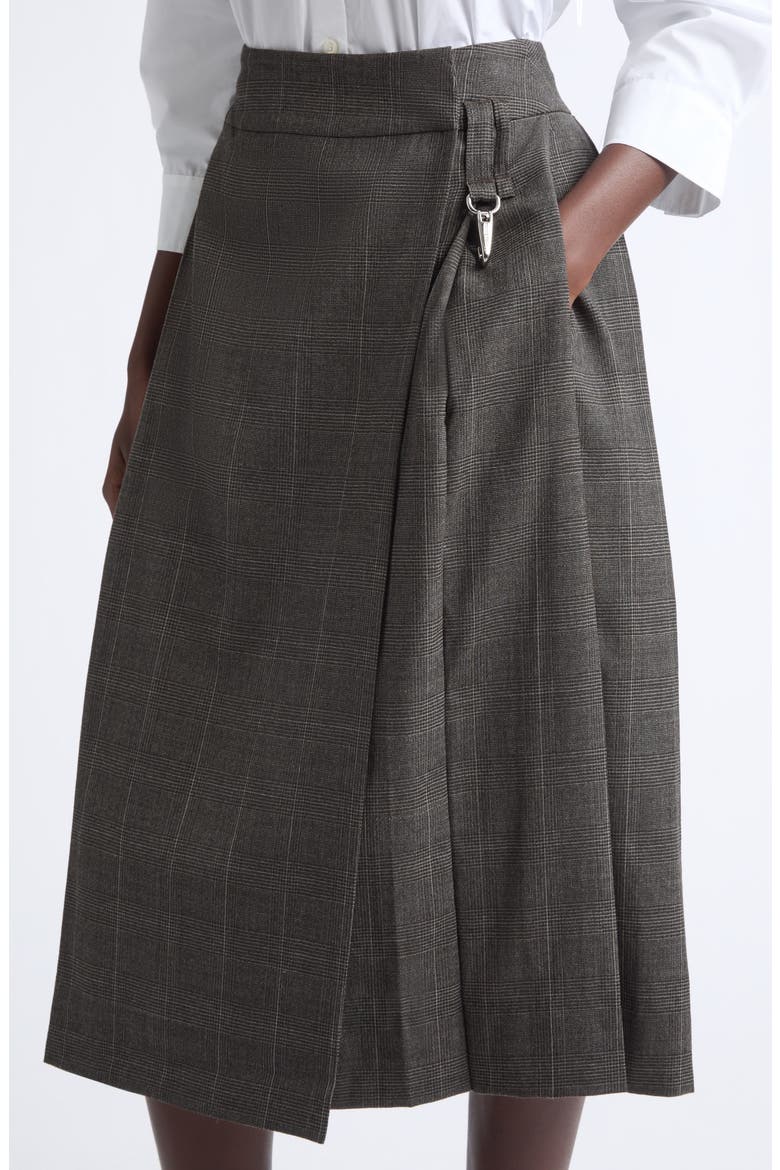 Tailored Clip Kilt Glen Plaid Stretch Wool Midi Skirt, Alternate, color, PEAT