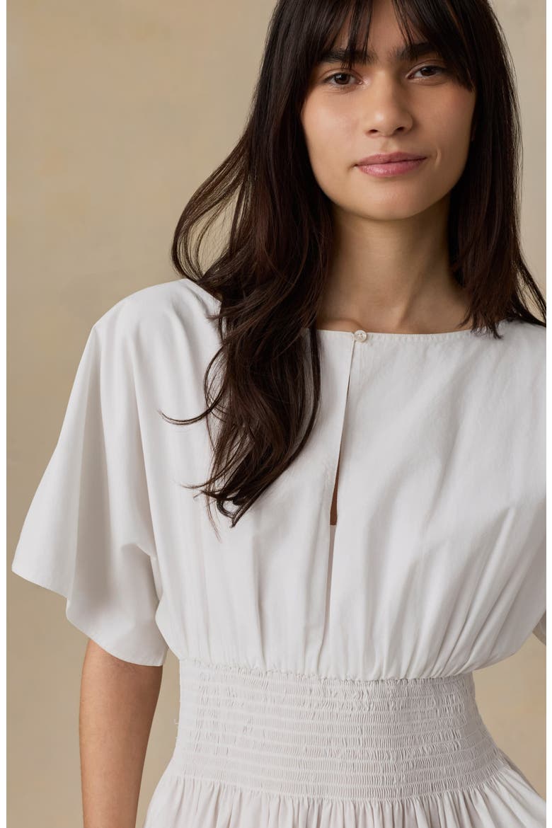 Elia Coastal Smocked Waist Organic Cotton Poplin Minidress, Alternate, color, WHITE