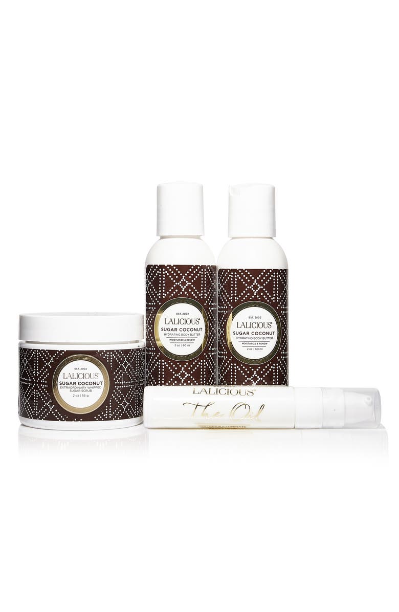 LALICIOUS Sugar Coconut Cleanse, Exfoliate & Moisturize Travel Set, Alternate, color, 