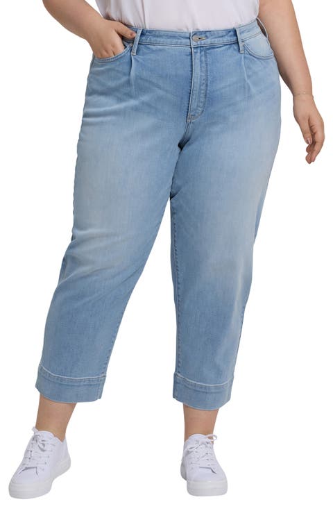 Pleated High Waist Ankle Balloon Jeans (Plus)