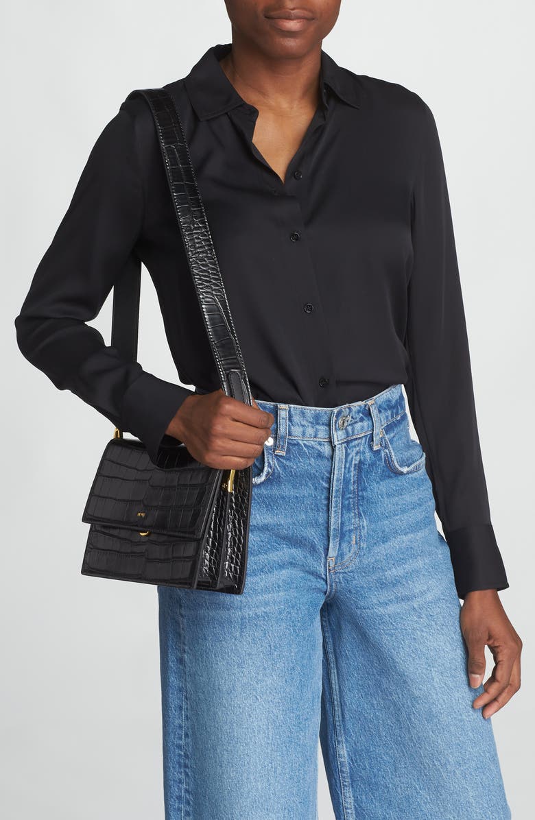 JW PEI Mini Flap Croc Embossed Faux Leather Shoulder Bag, Alternate, color, Black Croc