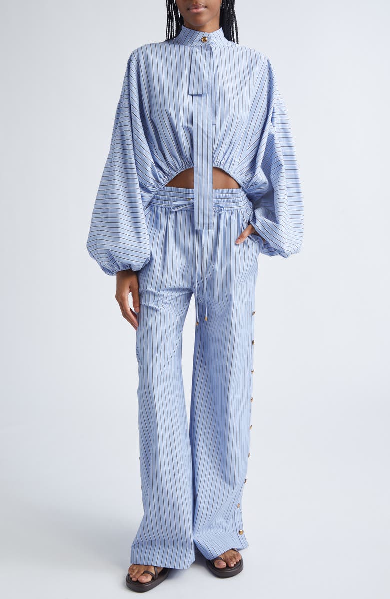 Zimmermann Rebellion Stripe Poplin Wide Leg Button Pants, Alternate, color, Hydrangea Stripe