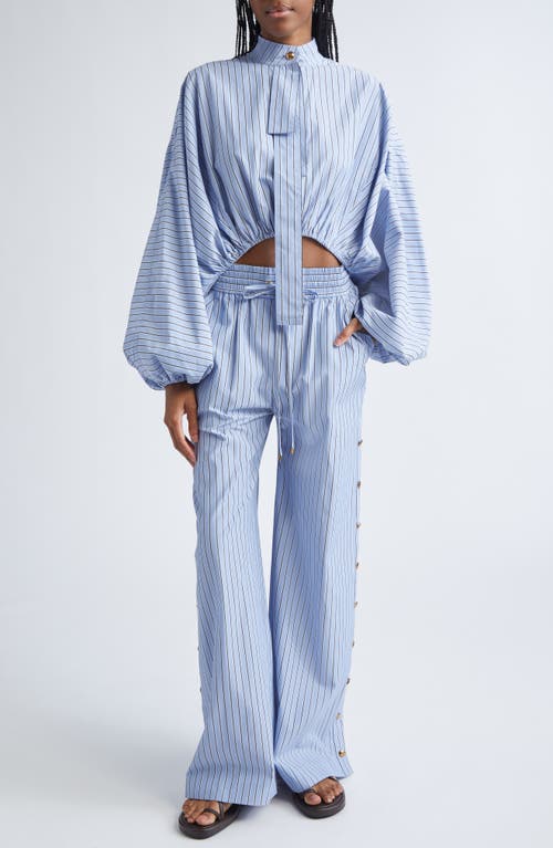 Zimmermann Rebellion Stripe Poplin Wide Leg Button Pants In Blue
