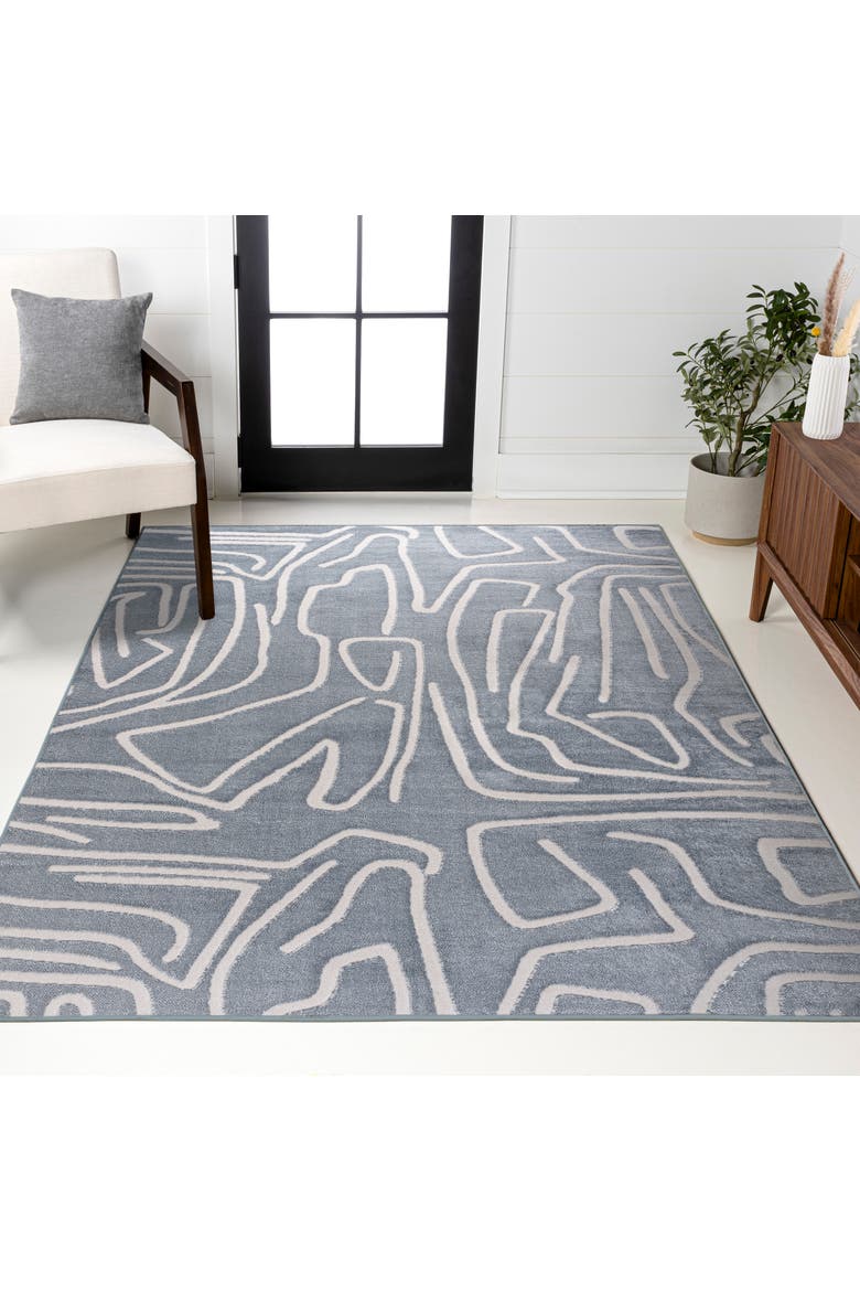 Alcina Modern Scandinavian Graphic Lines High-Low Area Rug, Alternate, color, Blue/White