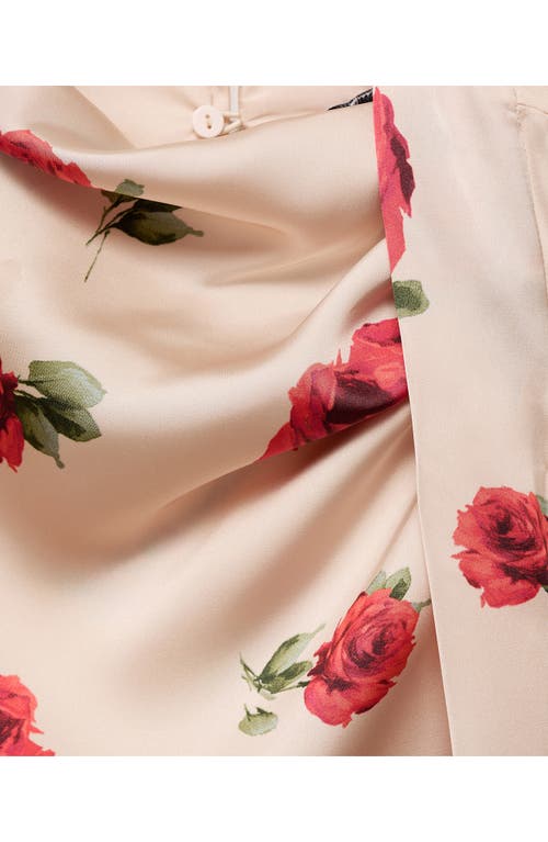 Shop Mango Rose Print Sleeveless Satin Shirt In Ecru