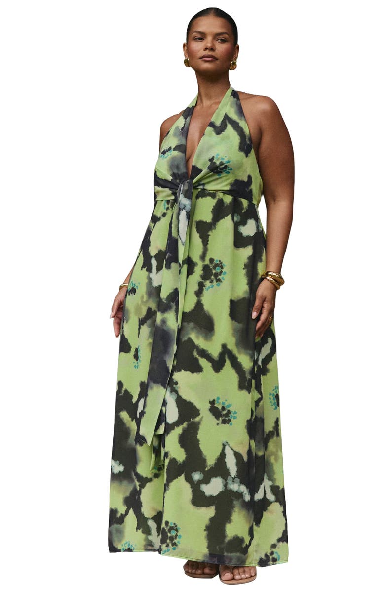 ELOQUII Tie-Detail Halter Maxi Dress, Main, color, Green Petunia