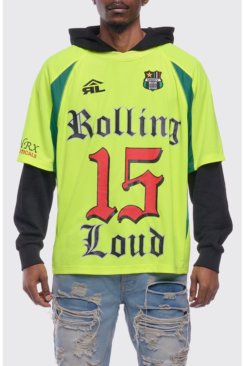Victory Jersey Layered Hoodie, Main, color, VOLT