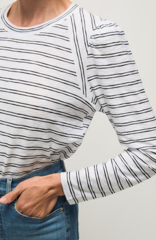 Veronica Beard Mason Stripe Puff Shoulder Baseball Top In Gray