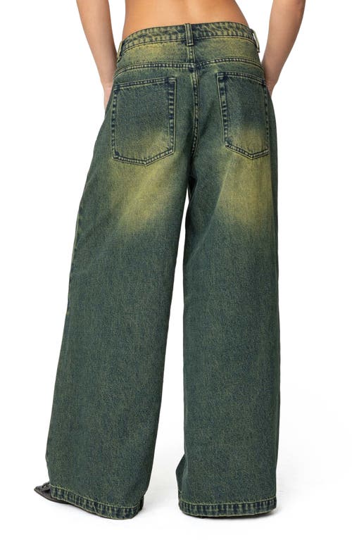 Shop Edikted Shawn Tinted Low Rise Wide Leg Jeans In Blue-washed