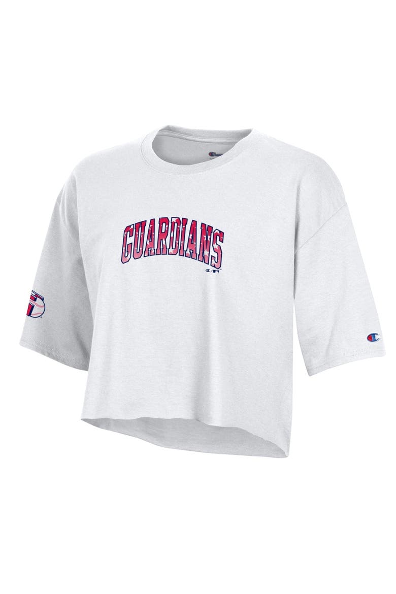 Women's Champion  White Cleveland Guardians Boyfriend Cropped Americana T-Shirt, Alternate, color, White
