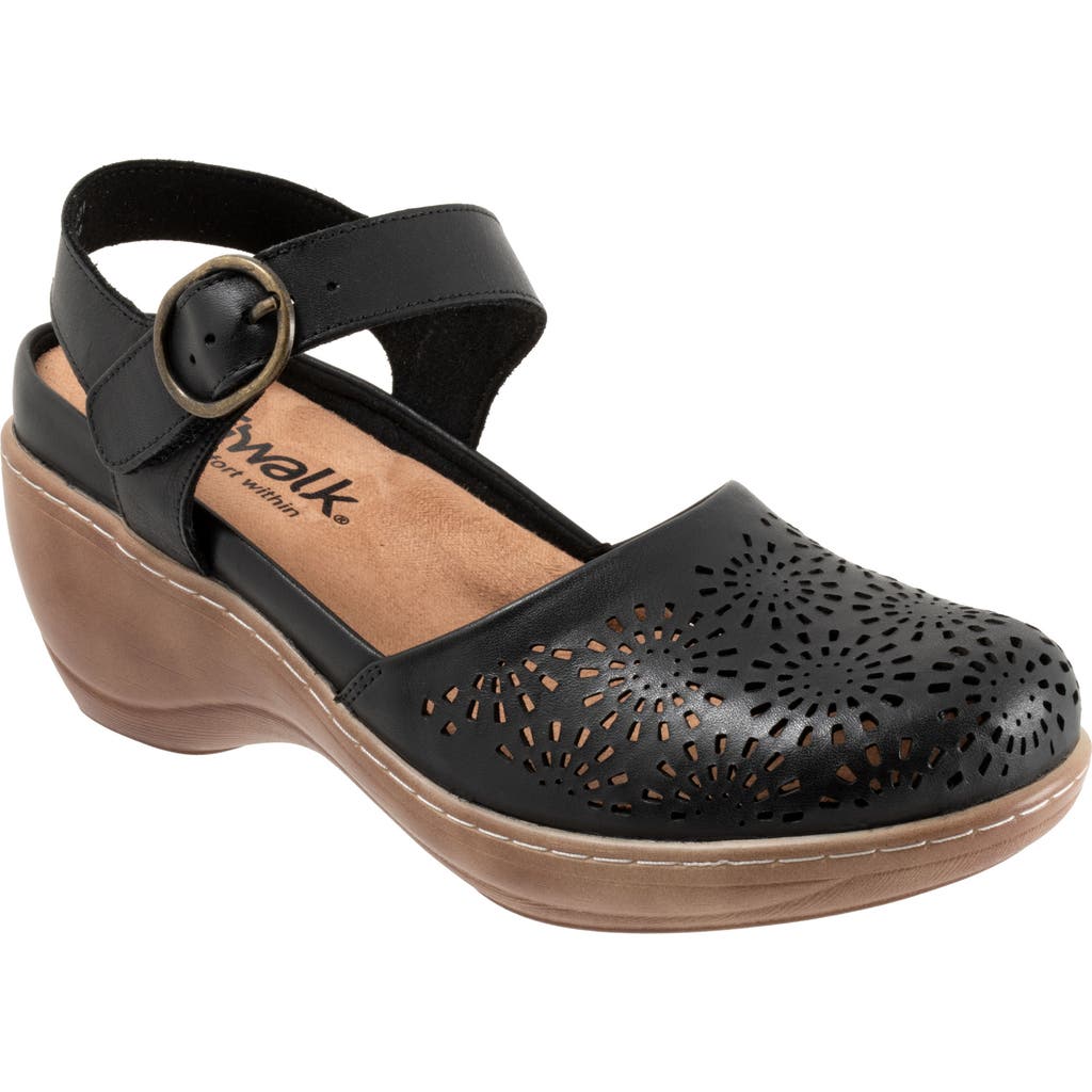 Softwalk ® Mabelle Perf Ankle Strap Platform Wedge Clog In Black