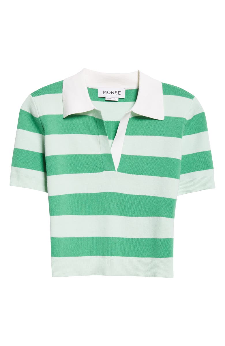 MONSE Stripe Short Sleeve Polo Crop Sweater, Main, color, Sea Foam Multi